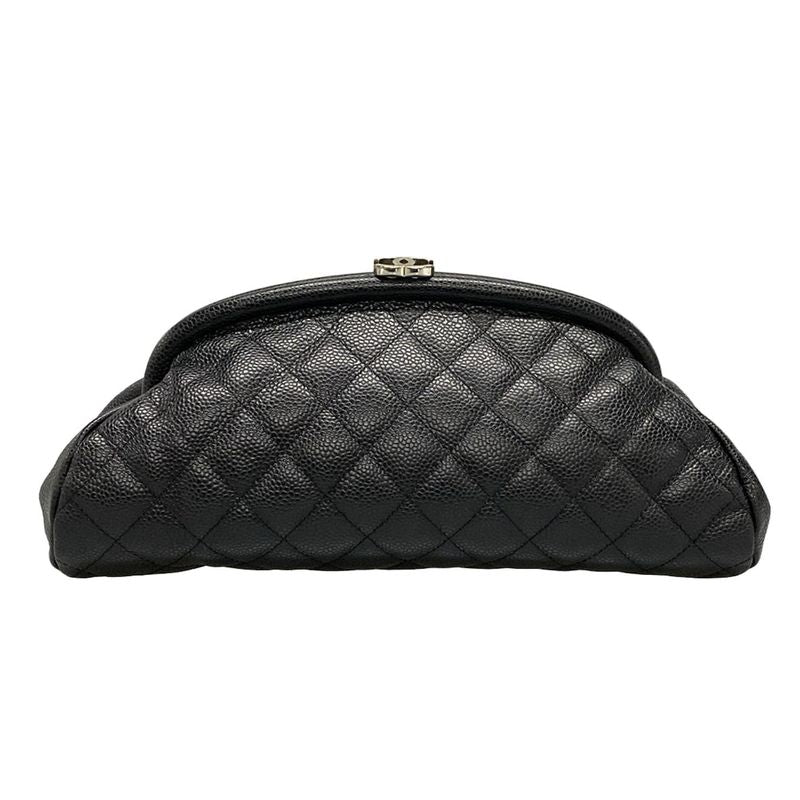 Chanel Clutch Bag Matelasse A46430 Black Silver Hardware / Clasp Closure