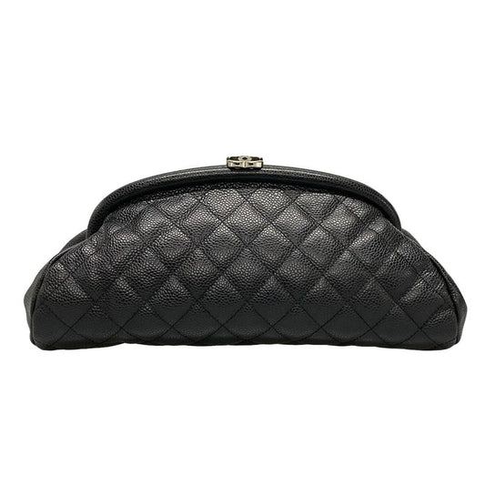 Chanel Clutch Bag Matelasse A46430 Black Silver Hardware / Clasp Closure