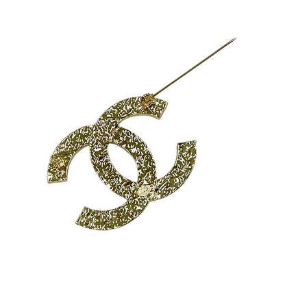 Chanel Brooch Corsage Gold Pink Here Mark Rhinestone