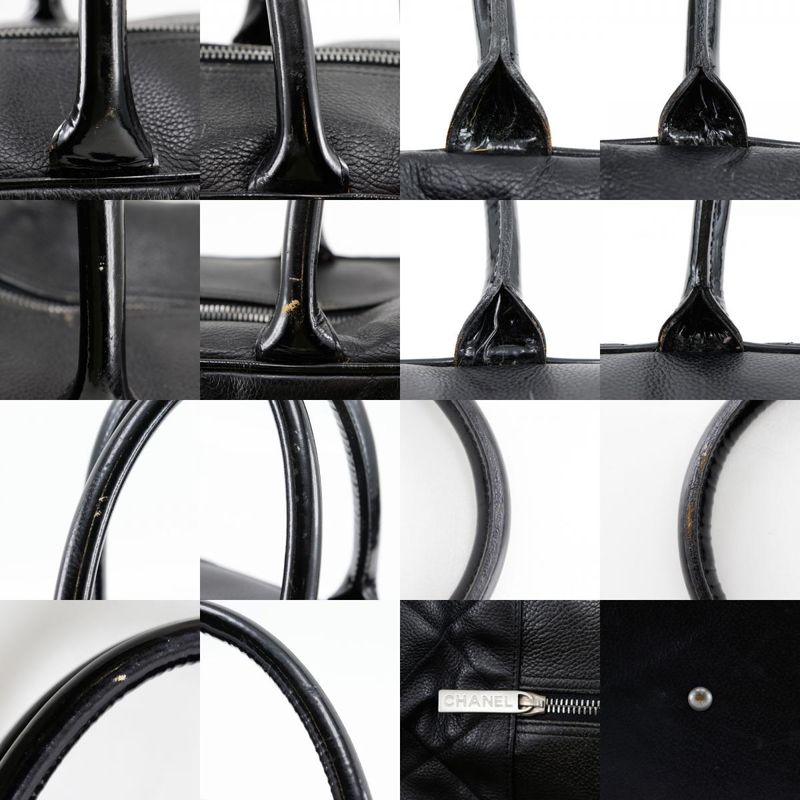 Chanel Matelasse Logo Caviar Skin And Enamel Black Women's Boston Bag