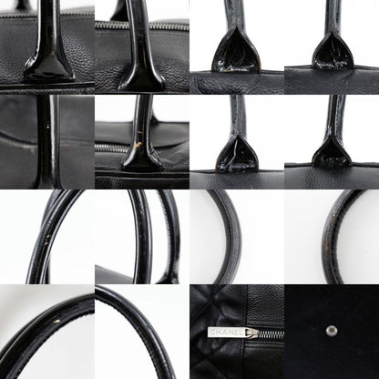 Chanel Matelasse Logo Caviar Skin And Enamel Black Women's Boston Bag