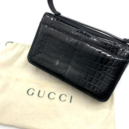 Gucci Croco Center Split Logo Shoulder Bag Black