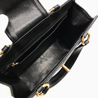 Chanel Caviar Leather CC Logo Turnlock Hand Tote Black