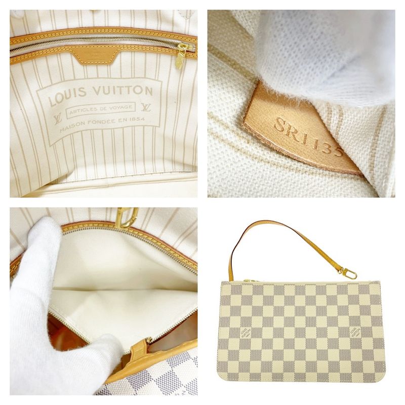 Louis Vuitton N51107 Damier Azure Canvas Neverfull MM Shoulder Bag White 353905