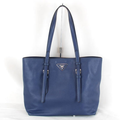 Prada Saffiano Triangle Logo Shoulder High Brand Tote Bag Leather Navy
