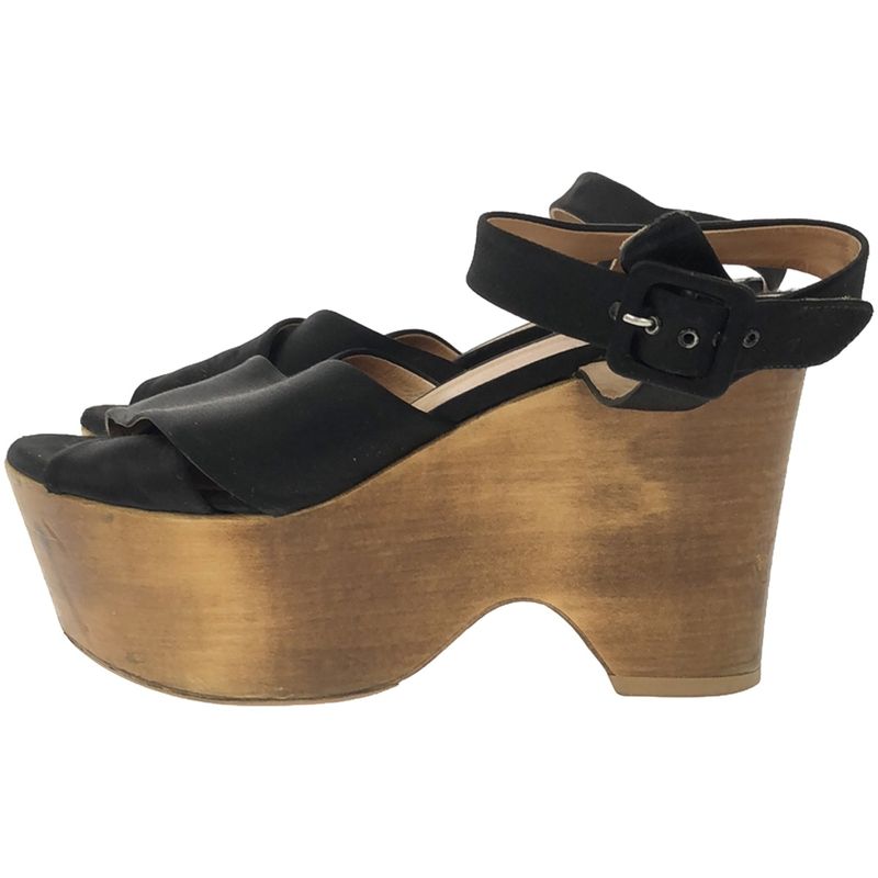Celine Wood Wedge Sole Sandals Black 37 1 2