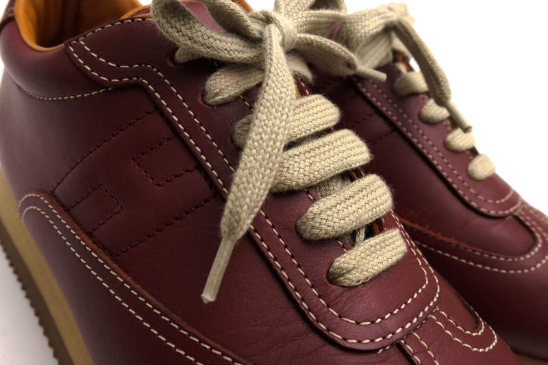 Hermes Shoes Sneakers Shoes Low Cut Ladies Women Leather Genuine Red Brown Red