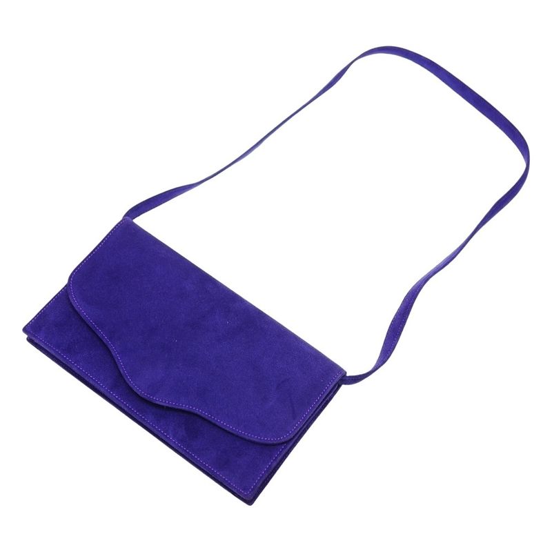 Hermes Vintage Dobris Shoulder Clutch Bag Purple 0S Engraved Suede 0058hermes