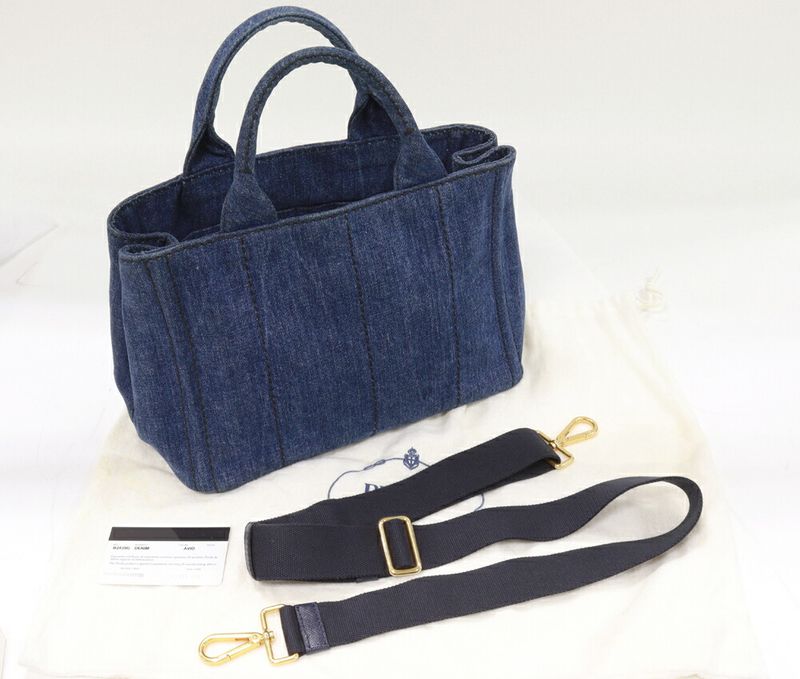 Prada Hand Tote Shoulder Bag Canapa Denim Canvas AVIO (blue) 2WAY B2439g