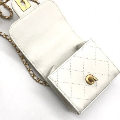 Chanel Mini Quilted Leather Chain Pearl Shoulder Bag White