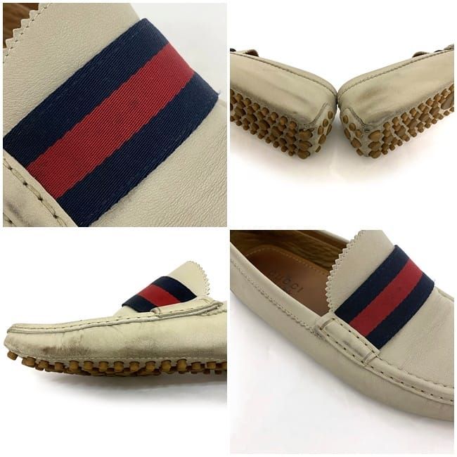 Gucci Driving Shoes Beige Navy Red Sherry