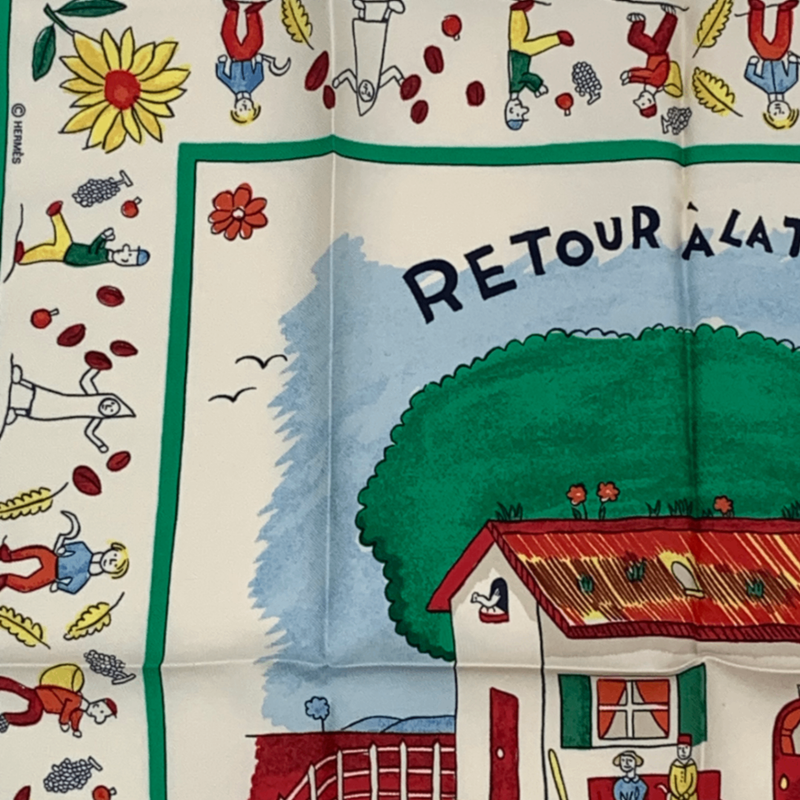 Hermes RE TOUR A LA Terre Back Home 100% Silk Scarf Green With Bag