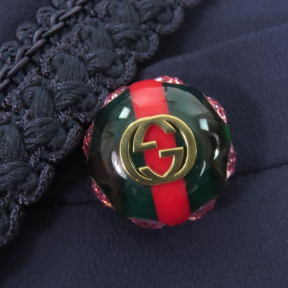 Gucci 610946 Interlocking G-pin Charm Lined Logo Pattern Tailored Jacket Navy