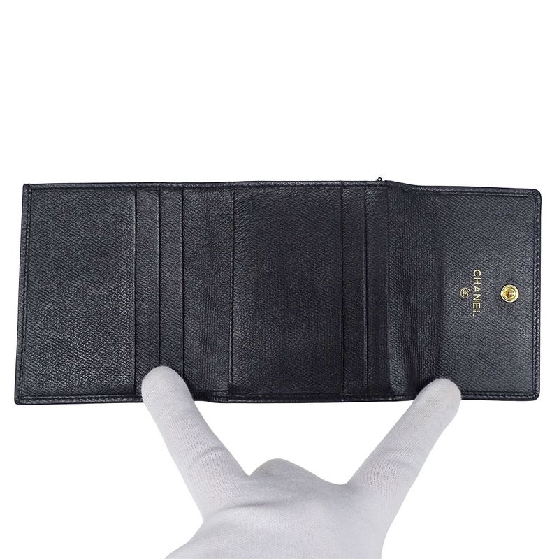 Chanel Wallet Women's Brand Bifold Wallet Coco Button Leather Black None Place
