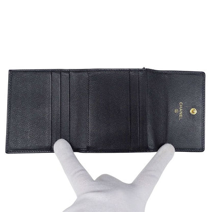 Chanel Wallet Women's Brand Bifold Wallet Coco Button Leather Black None Place