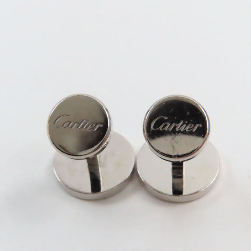 Cartier Ag925 Logo Engraved Round Shape Cufflinks Button Silver