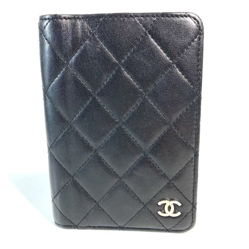 Chanel Passport Case CC Logo Coco Mark Matelasse Quilted Leather Black