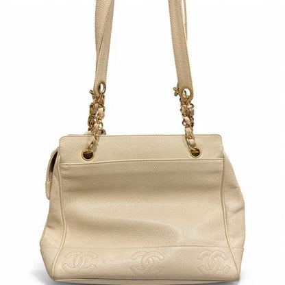 Chanel ⑤ 4061674 1996's Caviar Skin Triple Coco Mark Tote Bag Ladies Ivory -