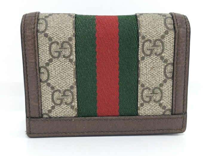 Gucci Bifold Wallet Compact Wallet Ophidia Leather PVC Brown 493075