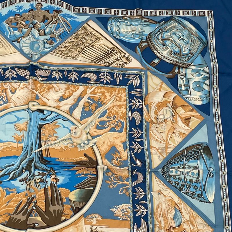 Hermes Scarf Carre 90 Au Son Du Tam To The Sound Of Tam Silk Navy