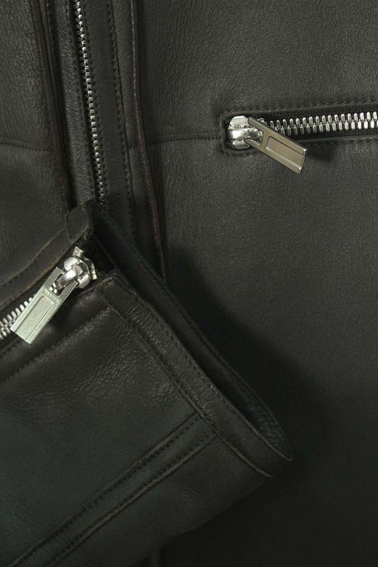 Hermes Zip Up Mouton Hooded Leather Jacket Blouson Men's