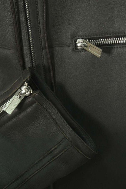 Hermes Zip Up Mouton Hooded Leather Jacket Blouson Men's