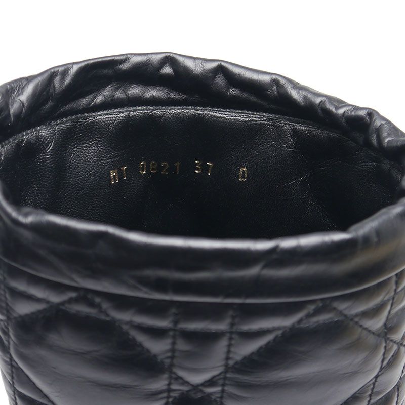 Dior Long Boots Cannage 37 Black Leather Lace Up