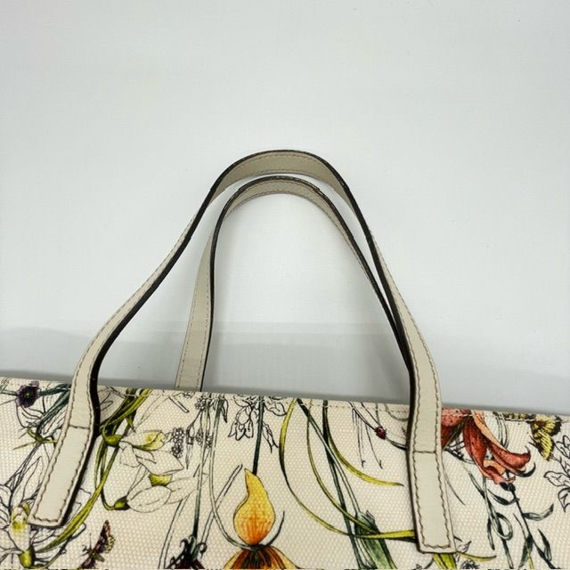 Gucci 282439 Tote Handbag Flora White Multicolor Canvas Leather Fashion Women