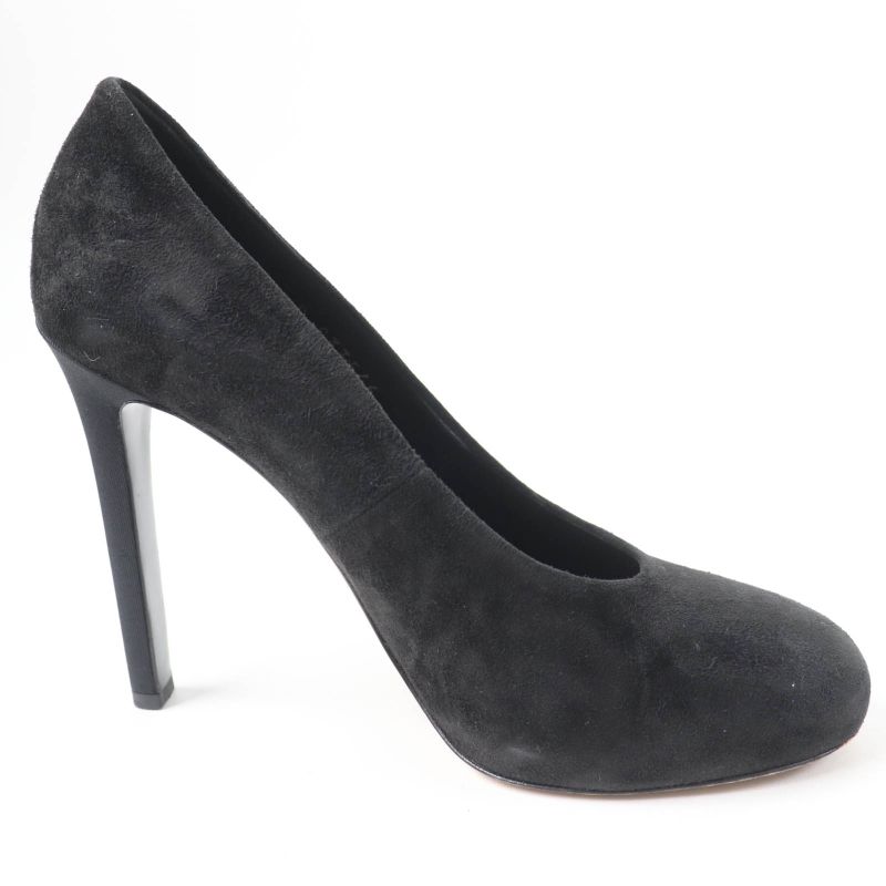 CHANEL G33546 Round Toe Suede Leather Pumps With Coco Mark Black 38 Made In