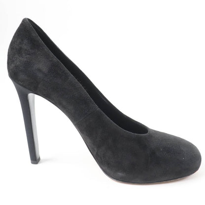 CHANEL G33546 Round Toe Suede Leather Pumps With Coco Mark Black 38 Made In