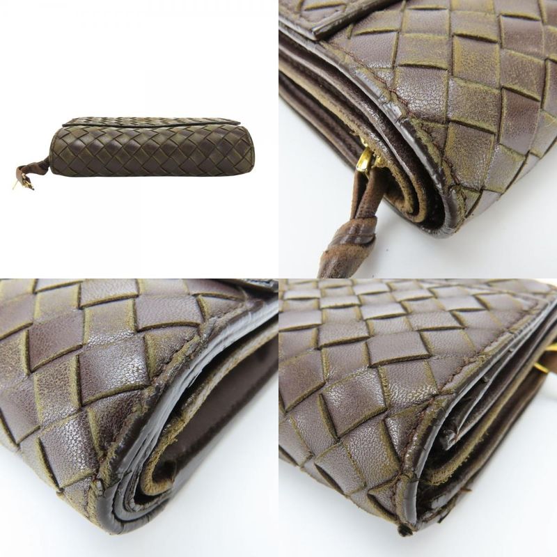 Bottega Veneta Trifold Wallet Intrecciato 113997 Lambskin Dark Brown With Coin