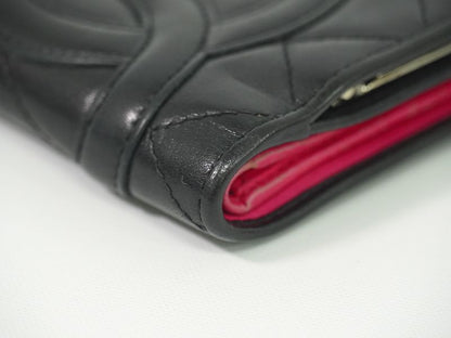 Authentic Chanel Coco Mark Cambon Line Fold Wallet Compact Wallet Leather Black