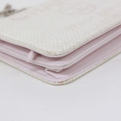 Chanel Deauville Chain Wallet Leather X Straw Light Pink Shoulder Bag Silver
