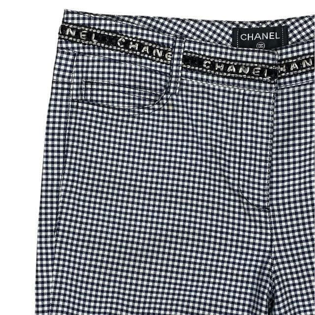 Chanel P53371 Pants Bottoms Slacks Gingham Check Hem Zip Coco Mark Logo Cotton