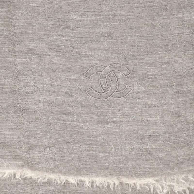 Chanel Coco Mark Embroidery Jacquard Camelia Cashmere Large Shawl Women's