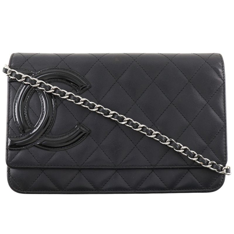 Chanel Chain Wallet Cambon Line A46646 Calf And Enamel Black Ladies Long Wallet