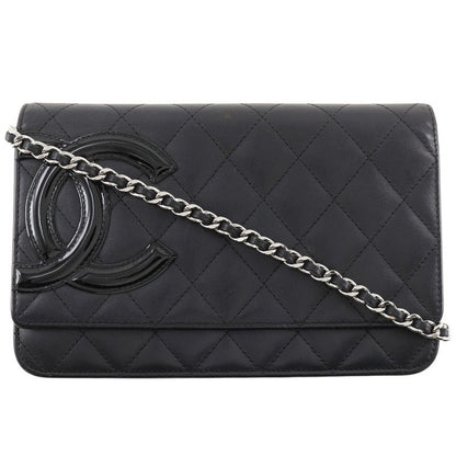 Chanel Chain Wallet Cambon Line A46646 Calf And Enamel Black Ladies Long Wallet