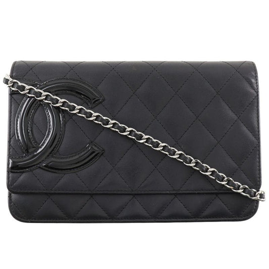 Chanel Chain Wallet Cambon Line A46646 Calf And Enamel Black Ladies Long Wallet