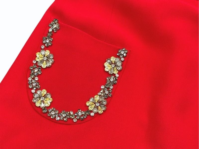 Miu Miu Bijou Pocket Flare Skirt Rayon Acetate Rhinestone Red 4 36 — view 5