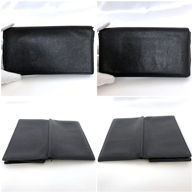 Bulgari Bifold Long Wallet Black Wallet Leather Preowned Bvlgari Billfold