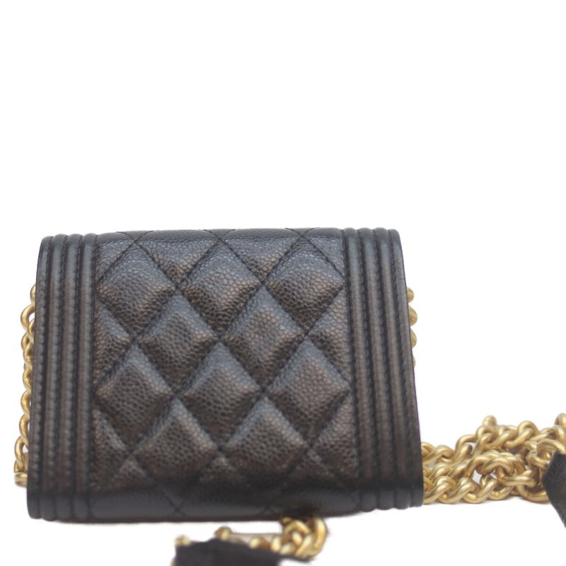 Chanel Ap2206 Black Caviar Ghardware Boy Chanel Compact Chain Wallet