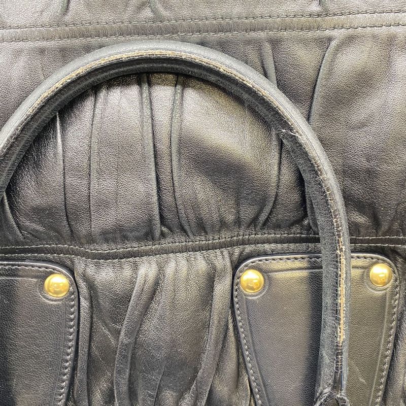 Prada Tote Handbag Gather Leather Black Vintage Ladies Men Fashion Gift