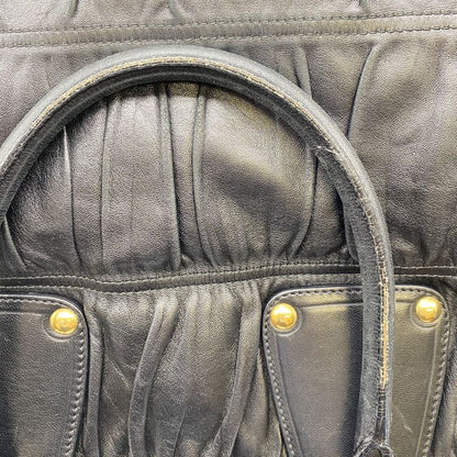 Prada Tote Handbag Gather Leather Black Vintage Ladies Men Fashion Gift