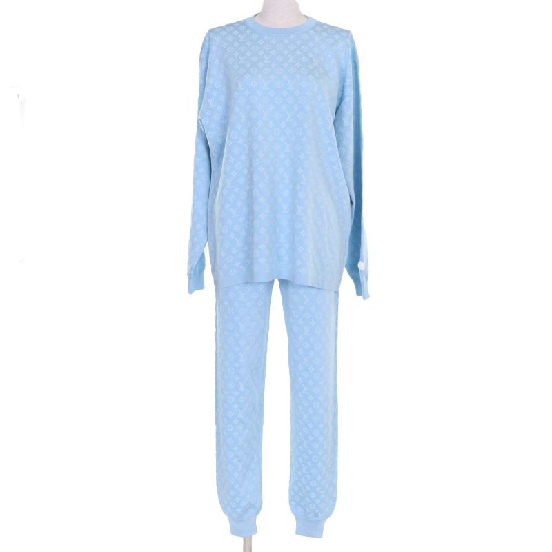 Louis Vuitton 24SS Silk Monogram Jacquard Top Jogging Pants Setup Light Blue S