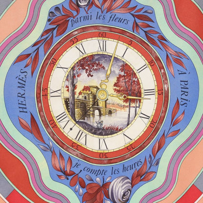 Hermes Carré 90 Parmi Les Fleurs Je Compte Les Heures Time Spent Among The