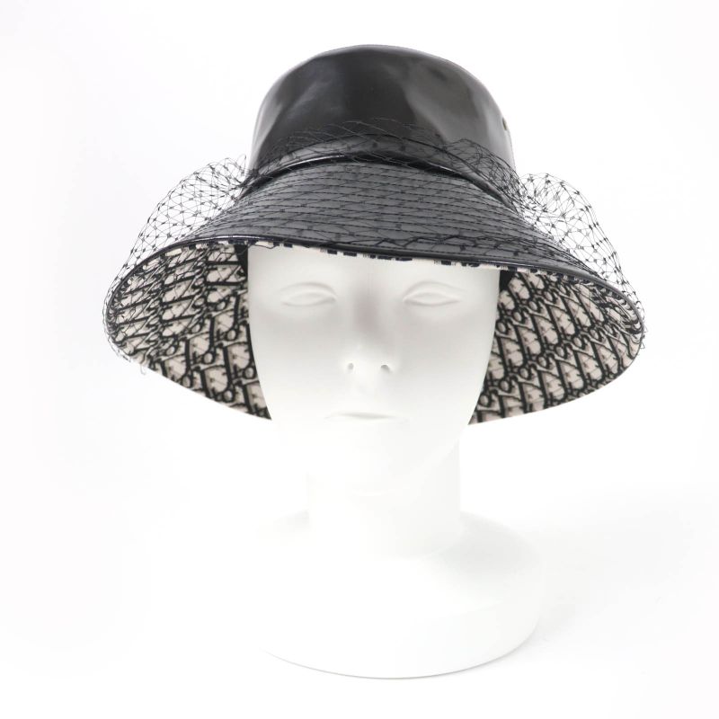 Christian DIOR 95tdd924g135 Oblique Bucket Hat With Veil Tulle Black 59 Made In