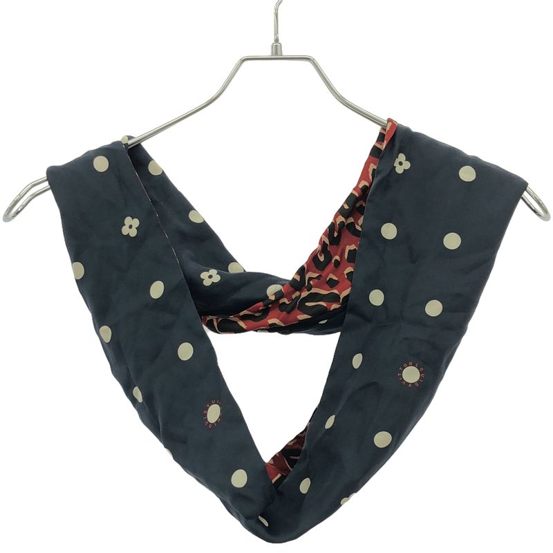 Louis Vuitton Leopard Dot Flower Silk Snood Scarf Navy and Red