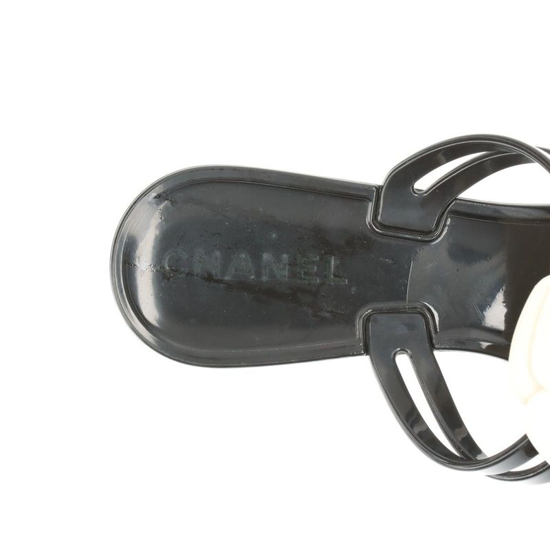 Chanel Coco Mark Camellia Rubber Sandals Women's 35 Black And White Made In