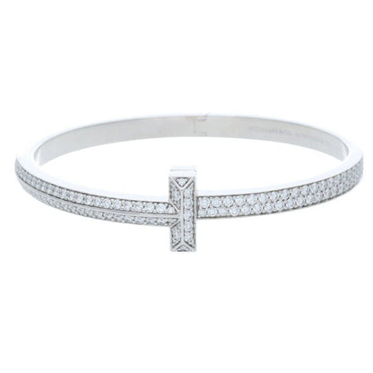Tiffany & Co T One 18K White Gold Wide Hinge Bangle Bracelet Men's