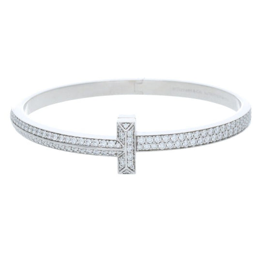 Tiffany & Co T One 18K White Gold Wide Hinge Bangle Bracelet Men's